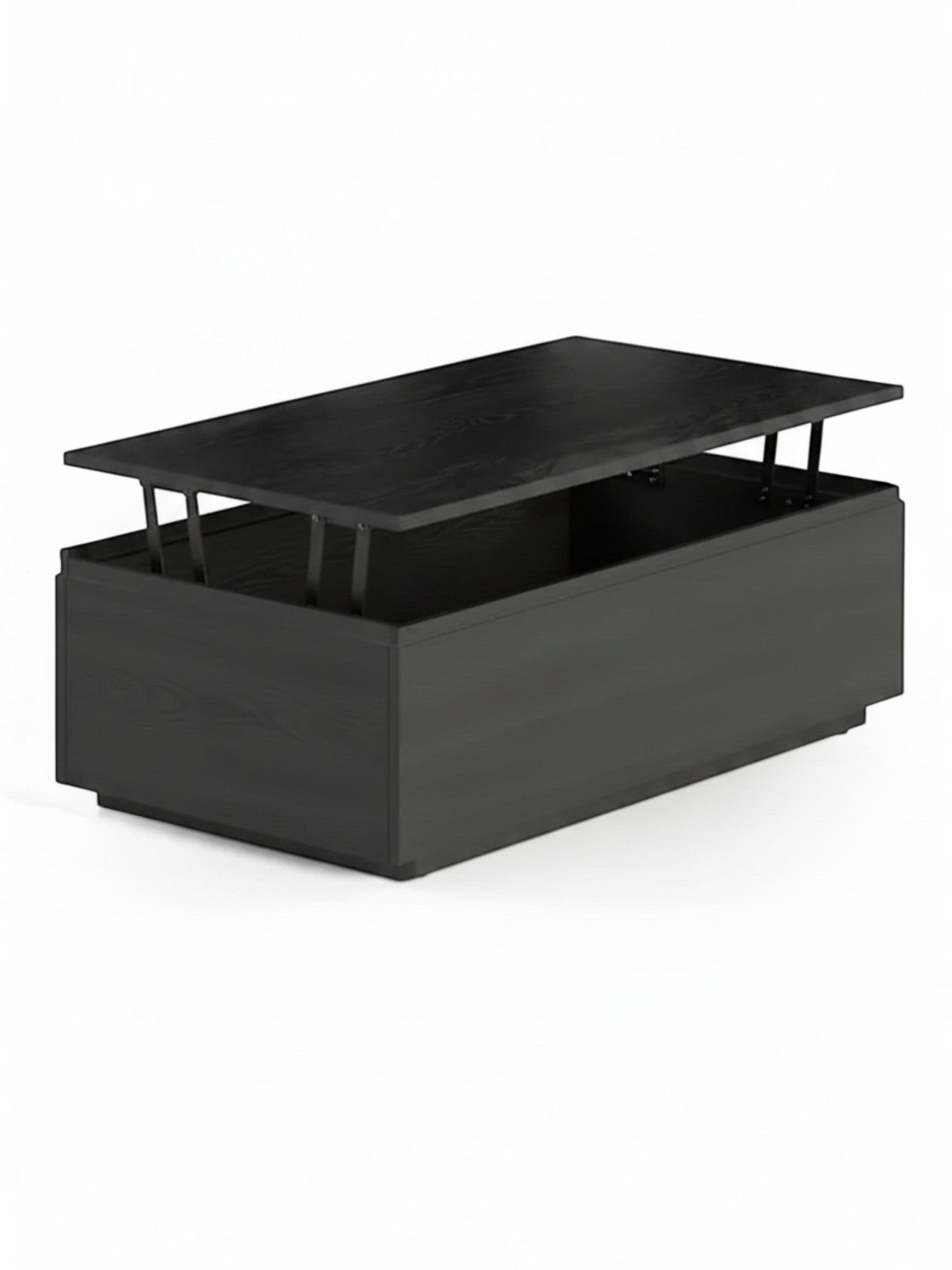 Table basse TOCO Meubles en bois massif hickory fumé avec plateau relevable et espace de rangement intégré