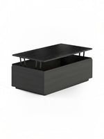 Table basse TOCO Meubles en bois massif hickory fumé avec plateau relevable et espace de rangement intégré