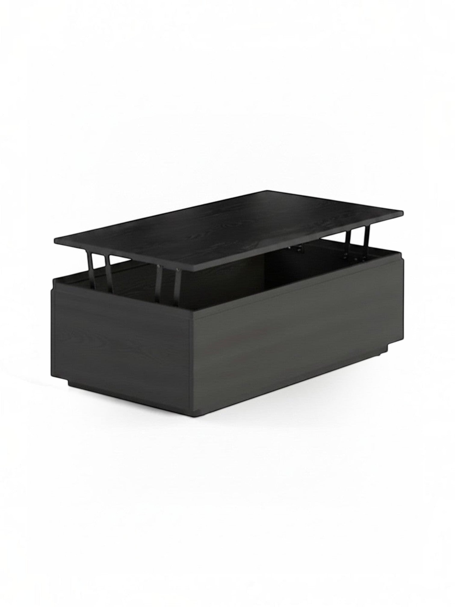 Table basse TOCO Meubles en bois massif hickory fumé avec plateau relevable et espace de rangement intégré