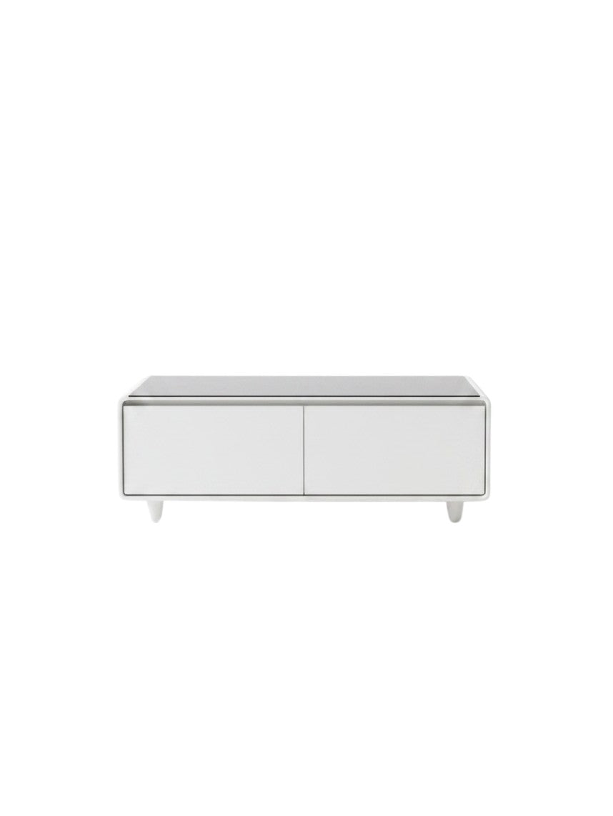 Table basse intelligente TOCO Meubles Party Time blanche avec deux tiroirs et plateau moderne