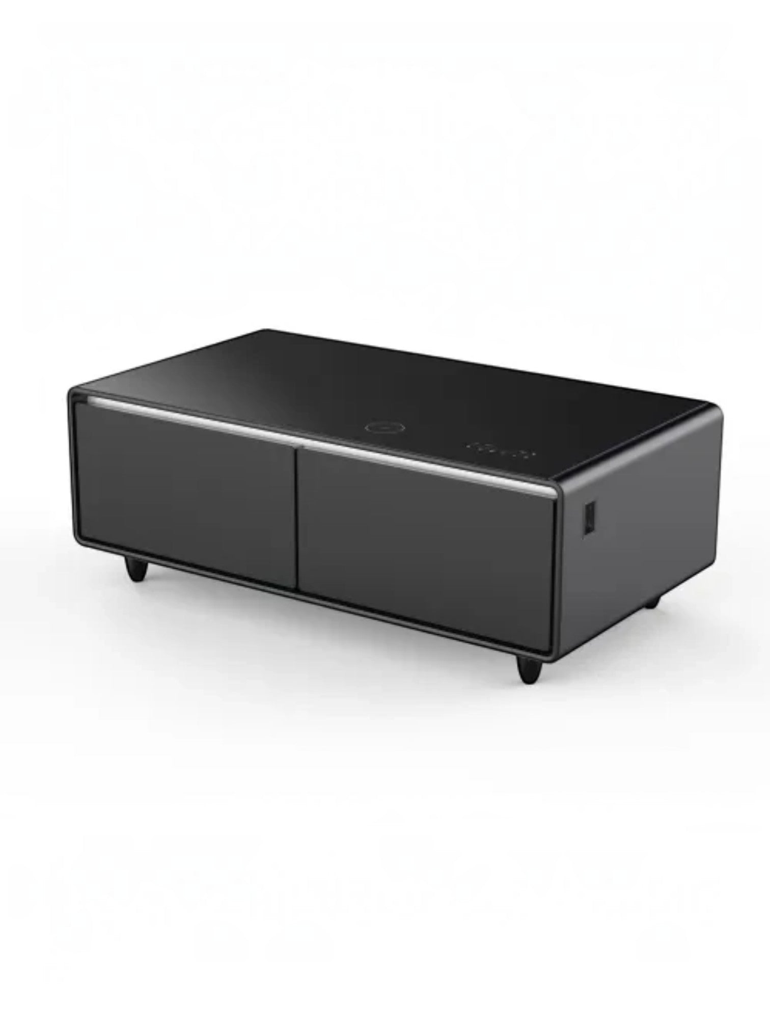 Table basse intelligente noire TOCO Meubles Party Time avec deux tiroirs et panneau de commande intégré moderne