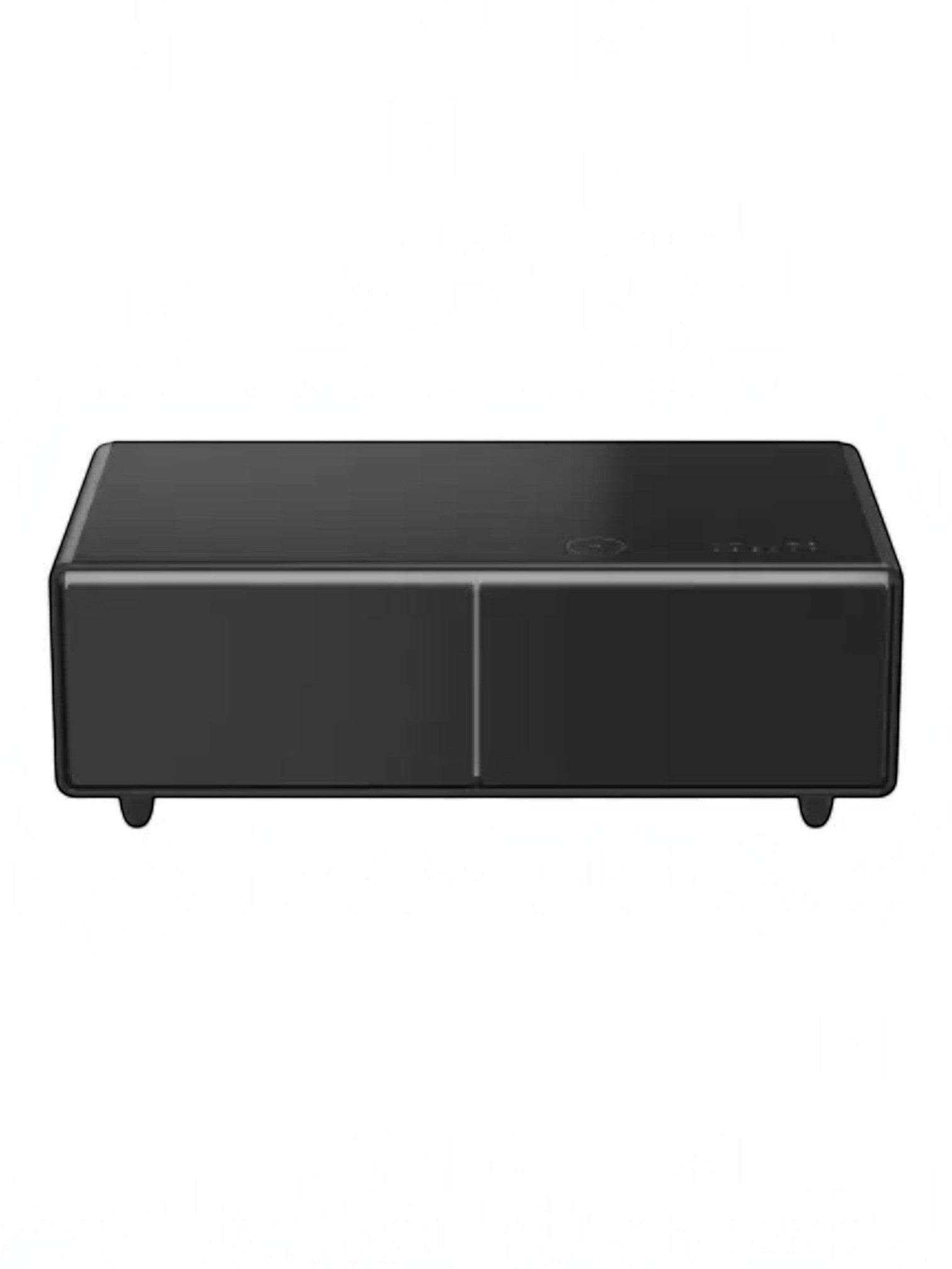Table basse intelligente noire TOCO Meubles Party Time avec deux tiroirs et panneau de commande tactile intégré.