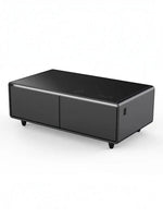 Table basse intelligente noire TOCO Meubles Party Time avec deux tiroirs et panneau de commande intégré moderne.
