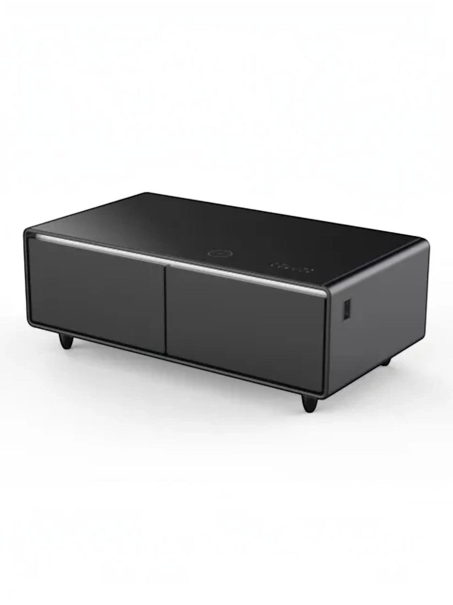 Table basse intelligente noire TOCO Meubles Party Time avec deux tiroirs et panneau de commande intégré moderne.