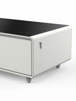 Table basse intelligente TOCO Meubles Party Time blanche avec plateau noir et port USB intégré pour salon moderne