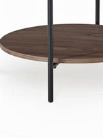 Ensemble de tables basses TOCO Meubles avec plateau supérieur en marbre blanc, étagère en bois et pieds en métal noir