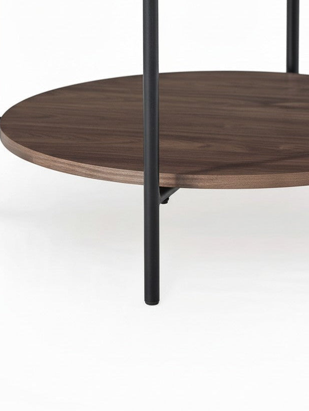 Ensemble de tables basses TOCO Meubles avec plateau supérieur en marbre blanc, étagère en bois et pieds en métal noir