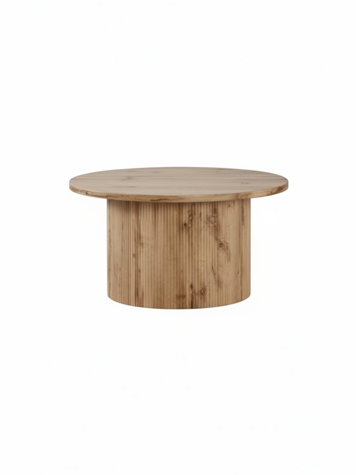 Table basse ronde TOCO Meubles en bois clair avec un pied central cannelé au design contemporain et scandinave
