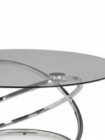 Ensemble de tables basses TOCO Meubles Nyx avec plateau en verre rond et base sculpturale en chrome brillant