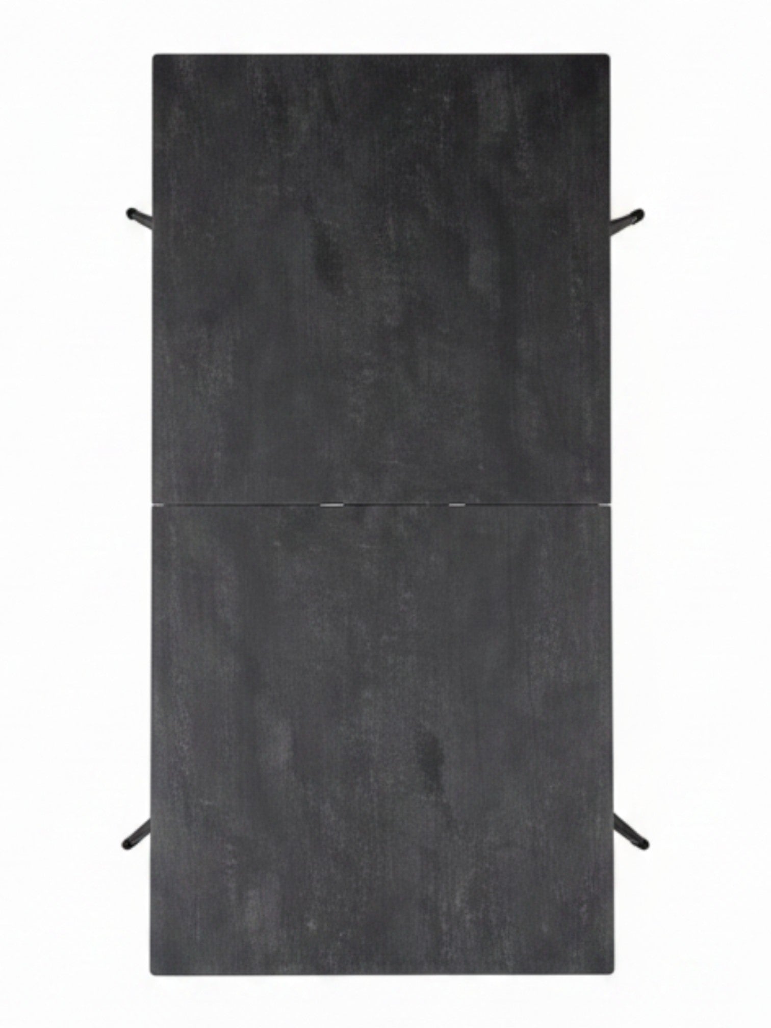 Table de salle à manger TOCO Meubles Liora rectangulaire en céramique noire avec pieds en métal, vue de dessus.