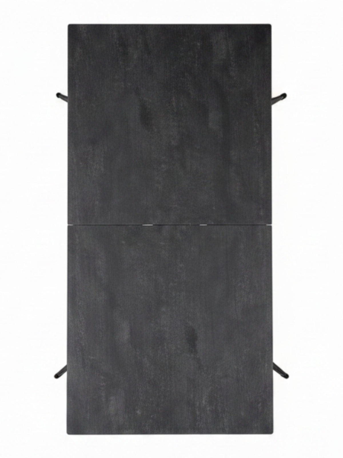 Table de salle à manger TOCO Meubles Liora rectangulaire en céramique noire avec pieds en métal, vue de dessus.
