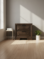 Table de chevet TOCO Meubles Basile en bois espresso avec deux tiroirs à panneaux surélevés et poignées en bronze