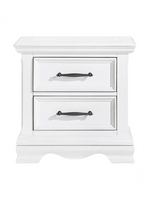 Table de chevet TOCO Meubles Florence blanche avec deux tiroirs et poignées en nickel noir