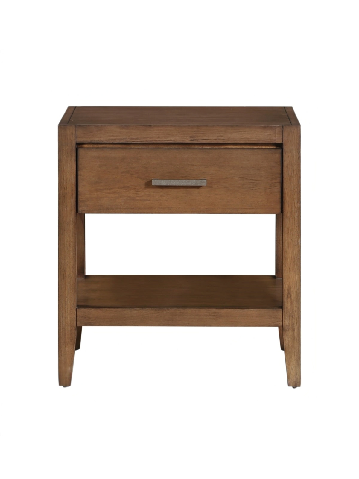 Table de chevet TOCO Meubles Antoine en bois brun clair brossé avec tiroir et poignée en laiton antique