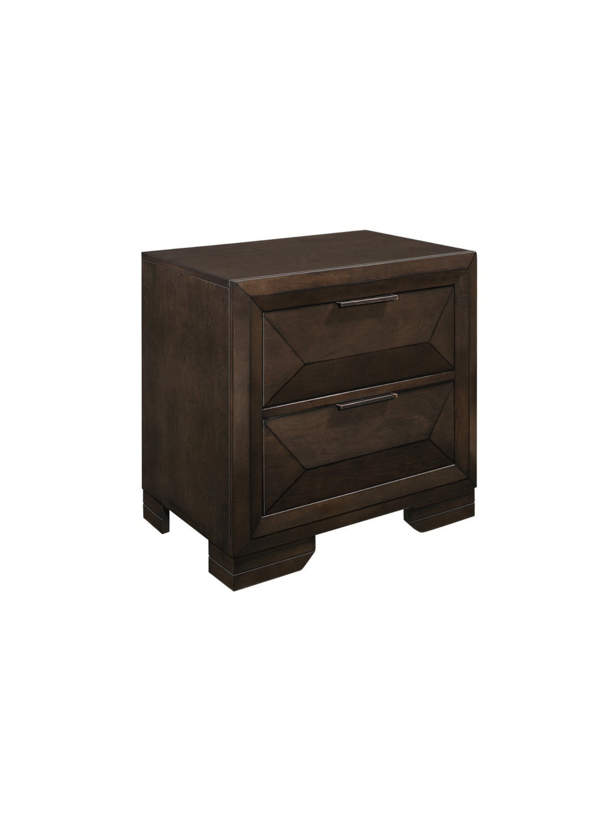 Table de chevet TOCO Meubles Basile en bois espresso avec deux tiroirs à panneaux surélevés et poignées en bronze