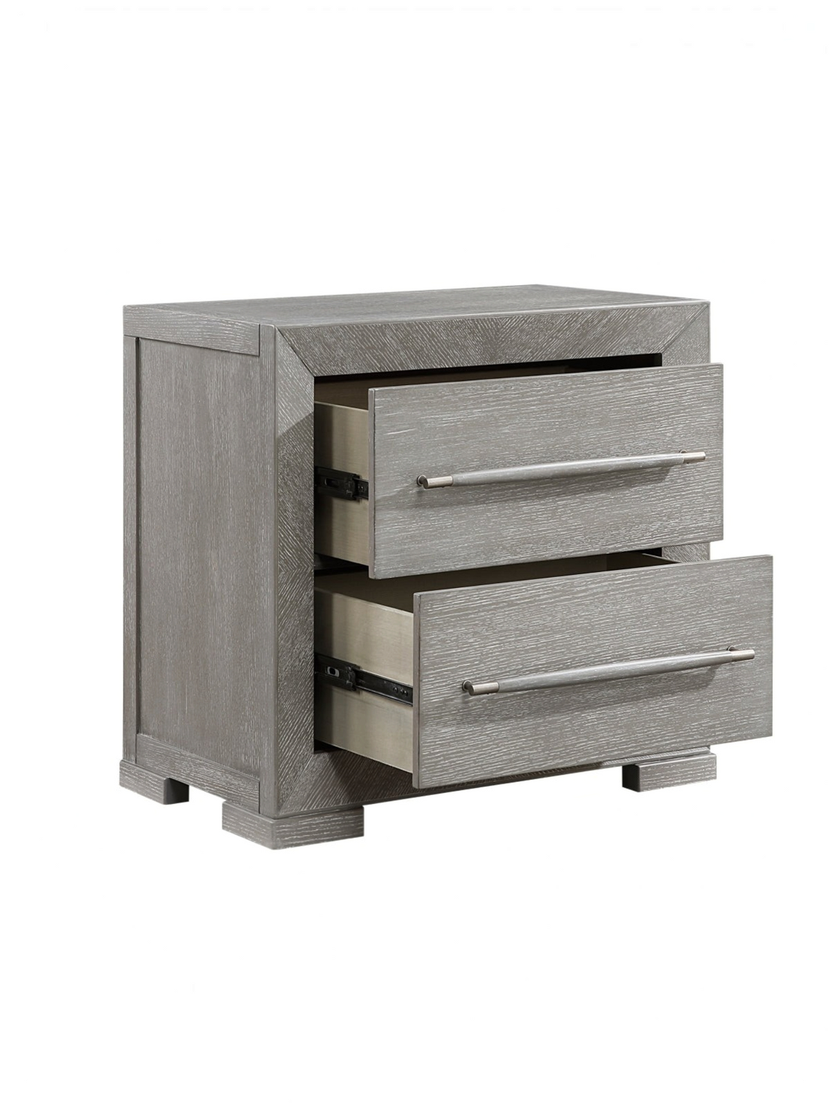 Table de chevet Arthur TOCO Meubles en placage de chêne gris avec deux tiroirs et poignées en bois contemporaines