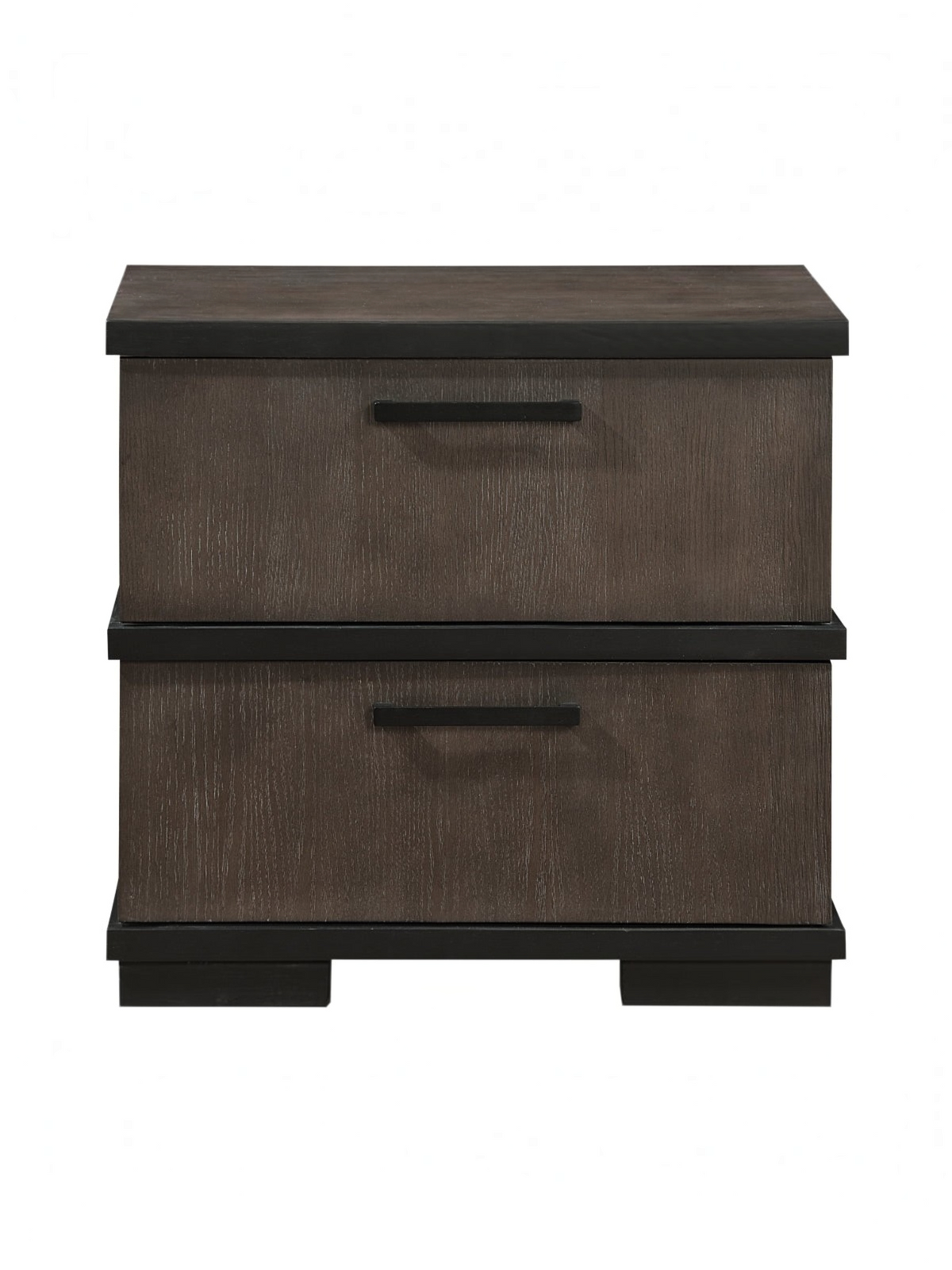 Table de chevet Marius TOCO Meubles en placage de chêne gris-brun et noir avec deux tiroirs et poignées minimalistes