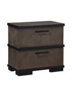 Table de chevet TOCO Meubles Marius en placage de chêne gris-brun et noir avec deux tiroirs et poignées minimalistes