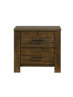 Table de chevet rustique TOCO Meubles Silas en placage de mindi fini chêne brossé avec deux tiroirs et poignées brunes