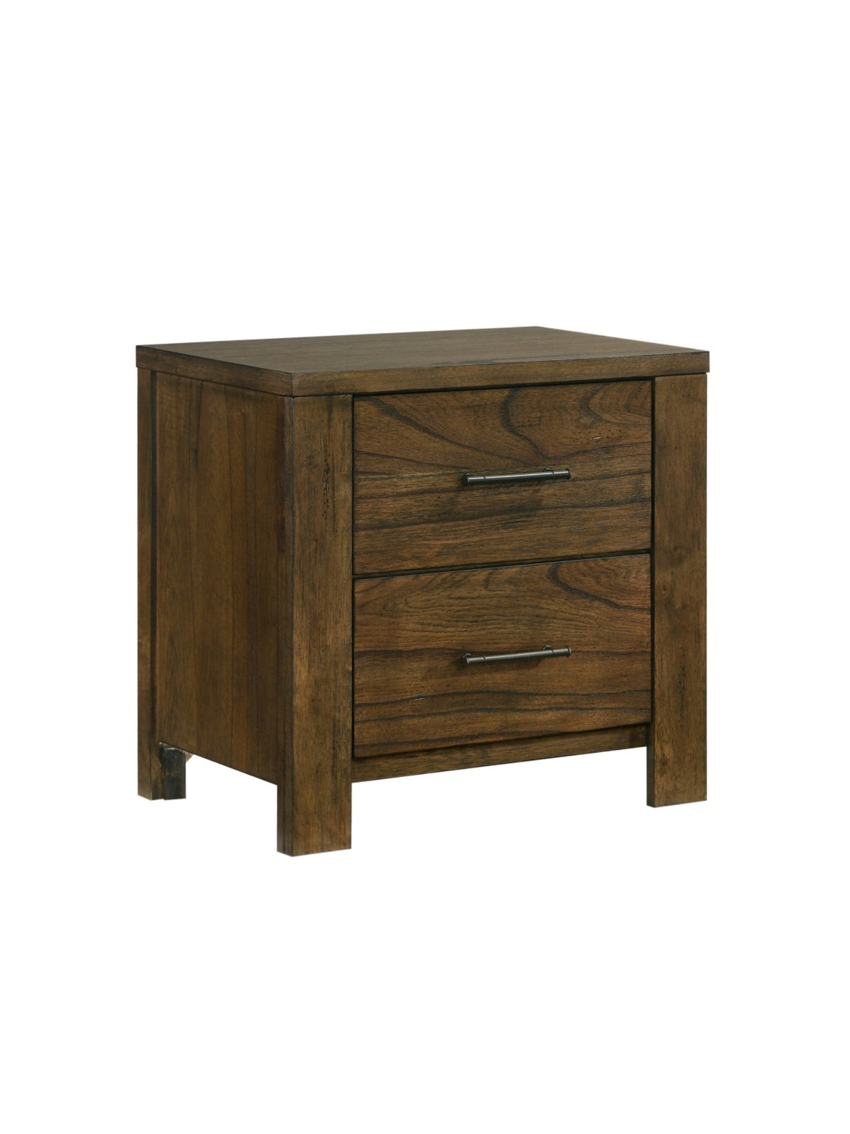 Table de chevet rustique Silas par TOCO Meubles en placage de mindi fini chêne brossé avec deux tiroirs