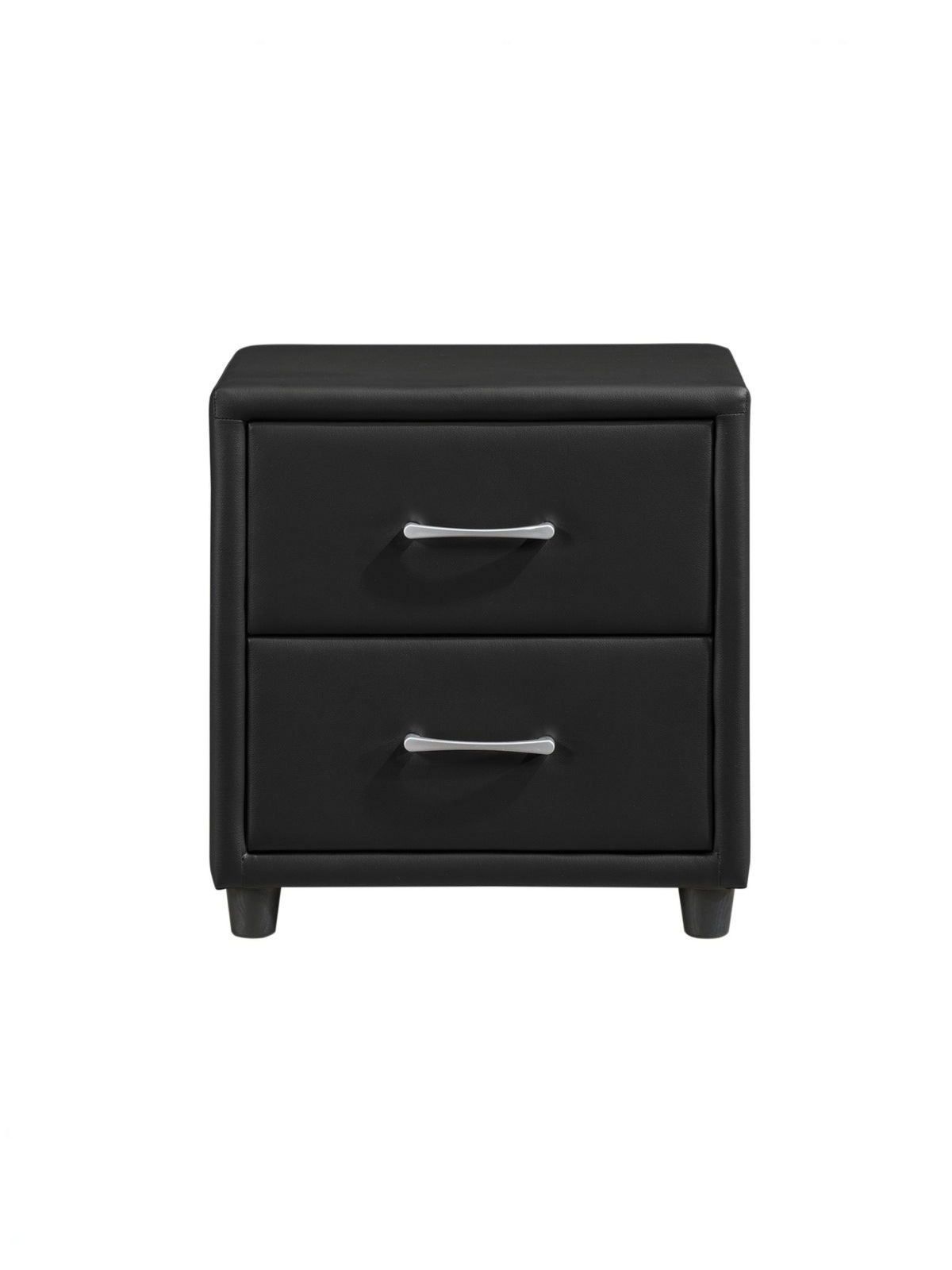 Table de chevet TOCO Meubles Léon en similicuir noir avec deux tiroirs et poignées argentées
