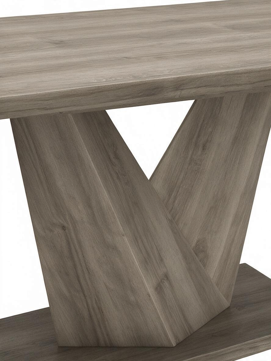 Table de salle à manger TOCO Meubles Cleo en chêne délavé avec base géométrique à double piédestal