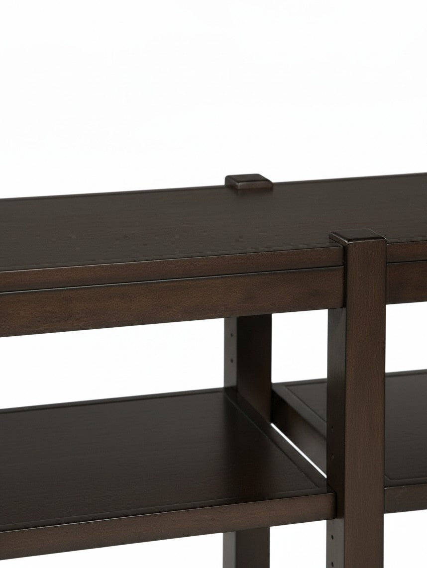 Table console Becki TOCO Meubles en bois brun foncé avec étagère inférieure et détails de structure robustes
