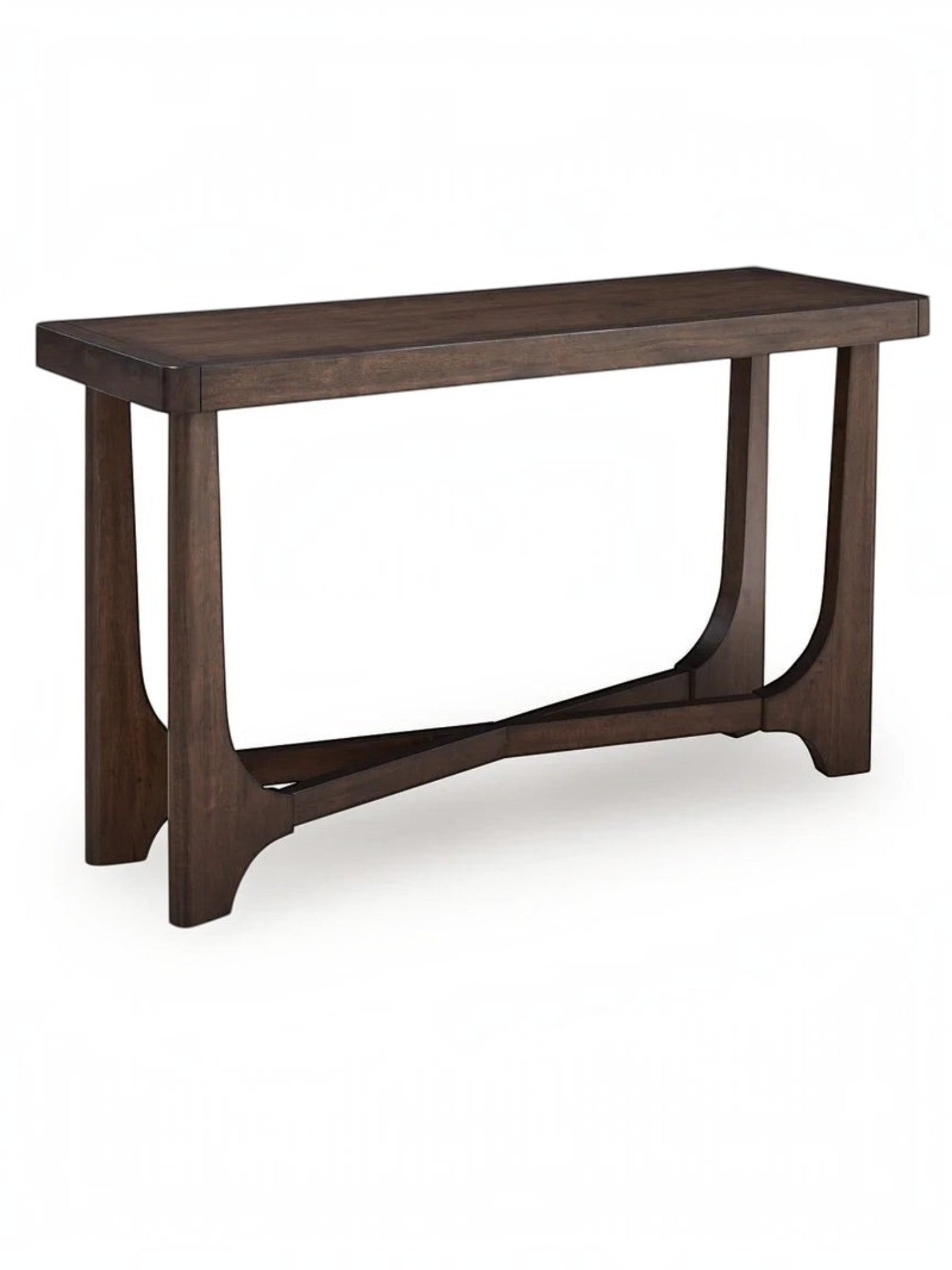 Table console Louma par TOCO Meubles en bois massif brun foncé au design moderne avec base en croix