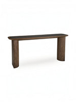 Table console Donta TOCO Meubles en bois brun chaud avec plateau supérieur sombre et pieds cylindriques robustes