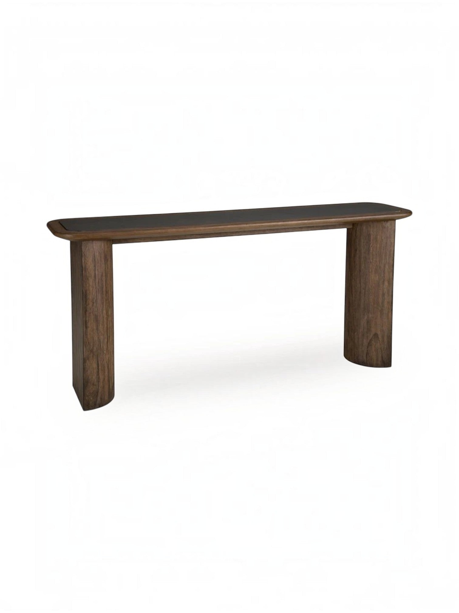 Table console Donta TOCO Meubles en bois brun chaud avec plateau supérieur sombre et pieds cylindriques robustes