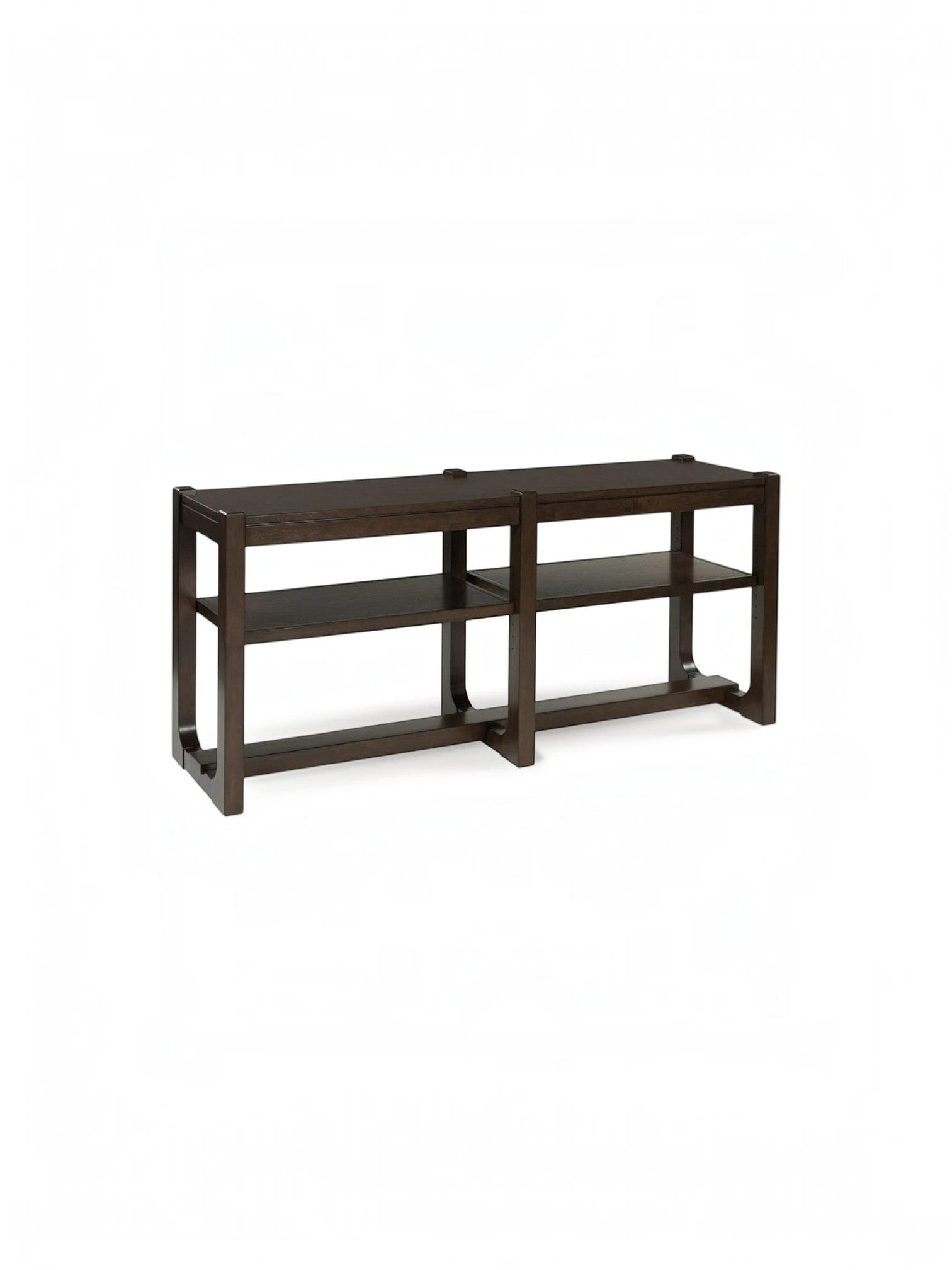 Table console TOCO Meubles Becki en bois brun foncé avec deux niveaux d'étagères pour le rangement