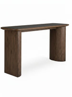 Table console Donta TOCO Meubles en bois brun chaud avec plateau supérieur noir et pieds cylindriques modernes