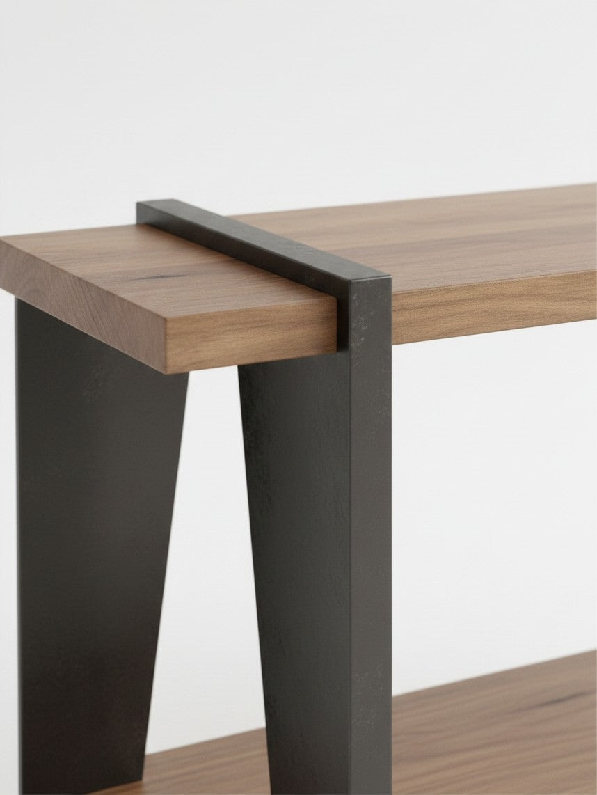 Table console Zenko TOCO Meubles en bois massif avec structure en métal noir au design industriel moderne