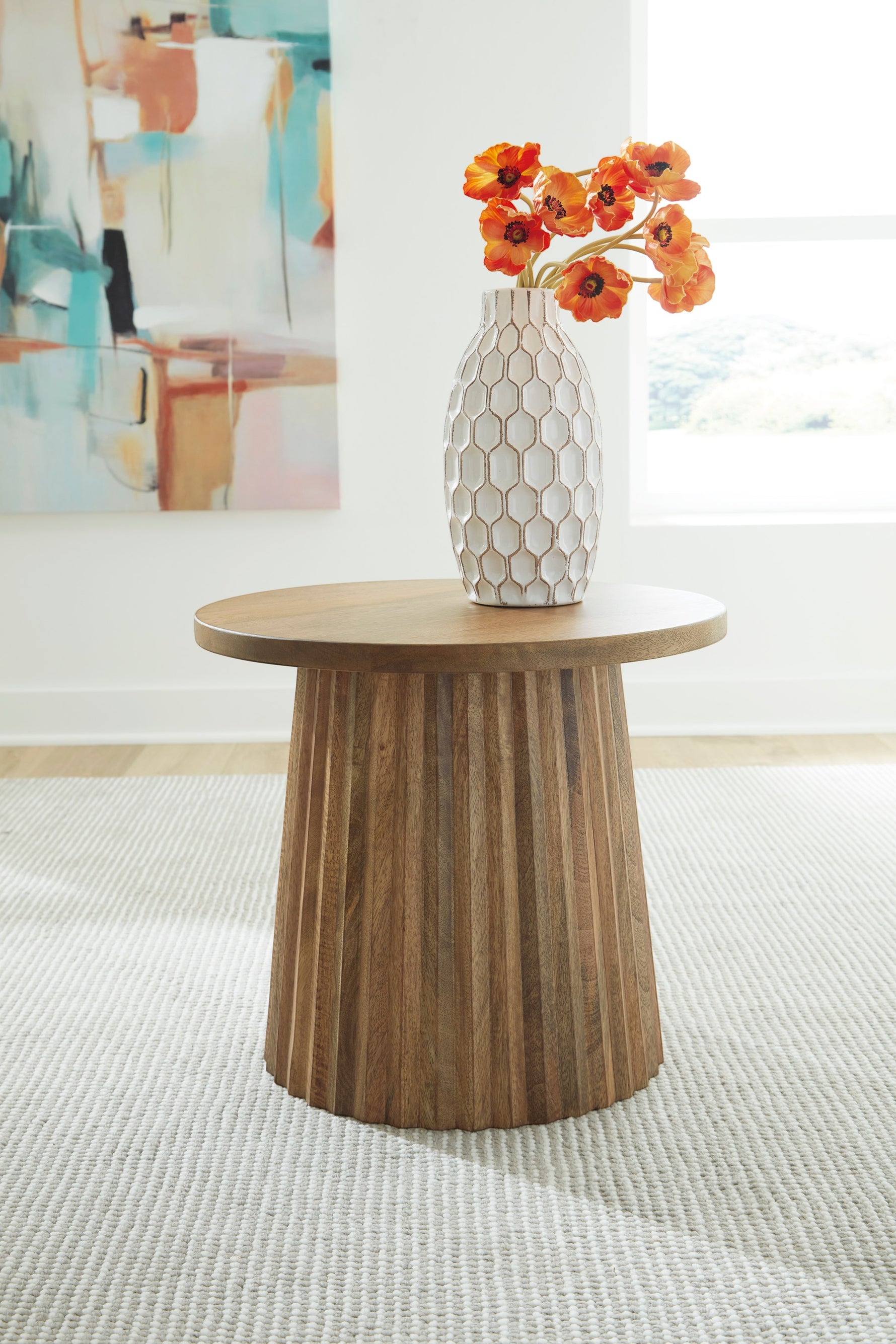 Table d'appoint Ada TOCO Meubles en bois brun avec base cannelée, style contemporain.