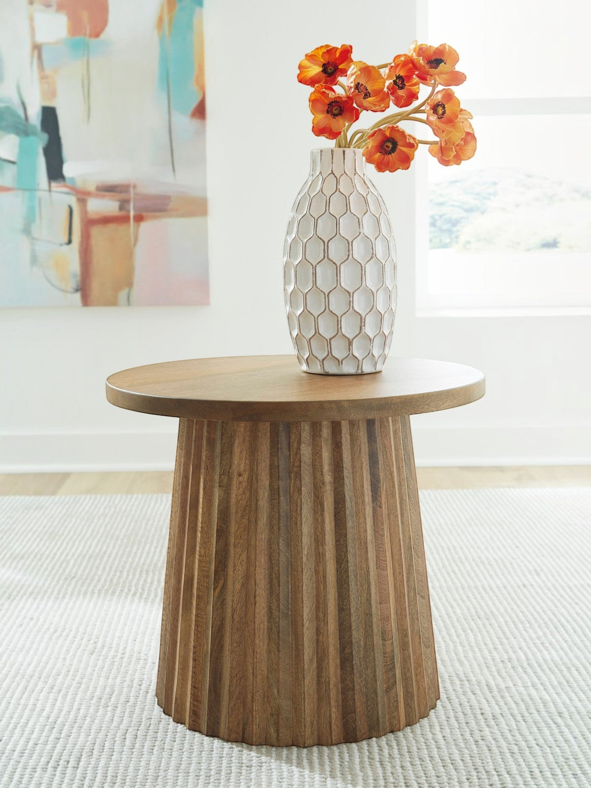 Table d'appoint Ada TOCO Meubles en bois brun avec base cannelée, style contemporain.