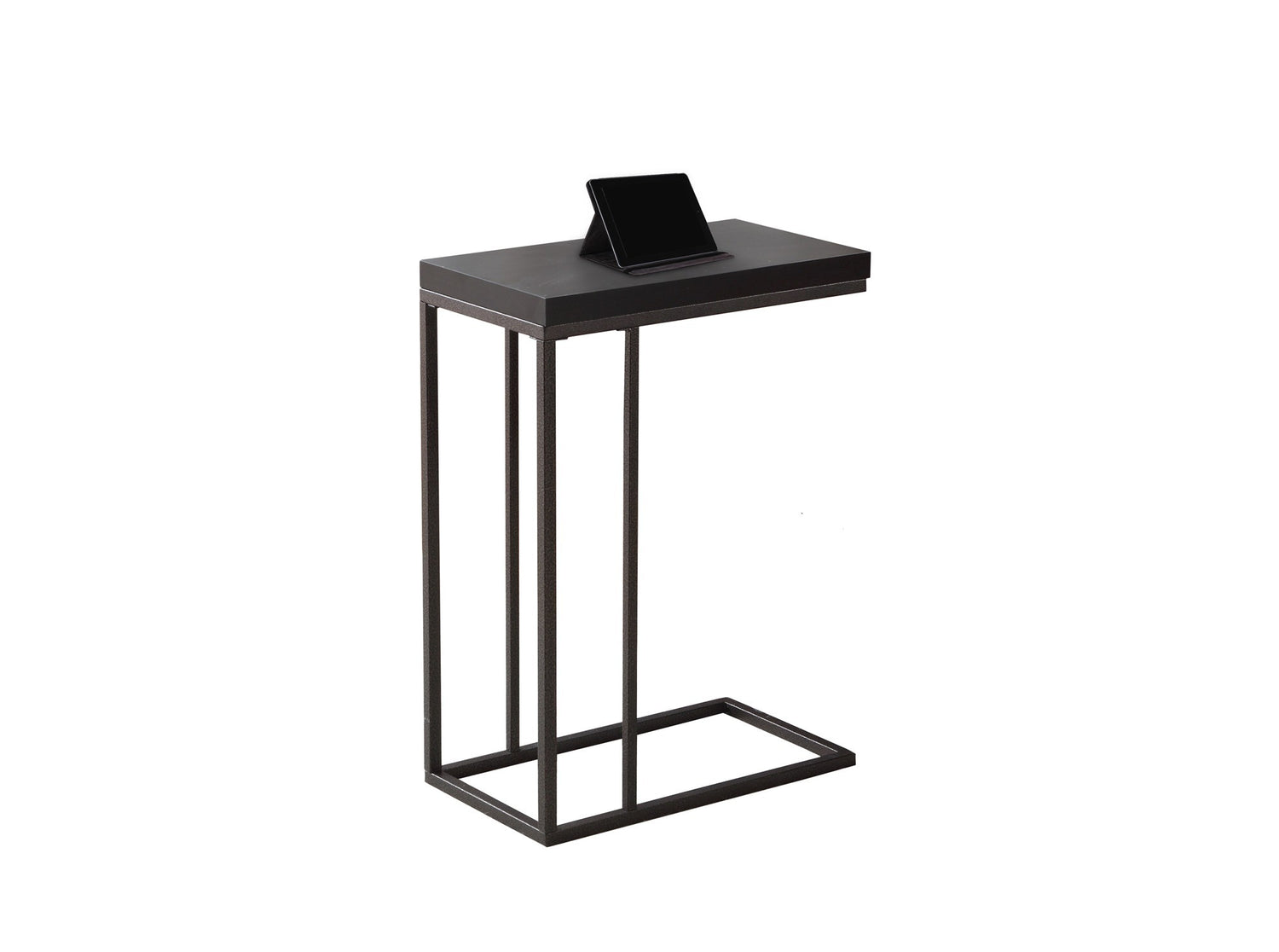 Table d'appoint TOCO Meubles Greg en métal noir avec plateau effet bois brun espresso, idéale pour salon.
