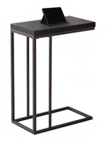 Table d'appoint TOCO Meubles Greg en métal noir avec plateau effet bois brun espresso, idéale pour salon.