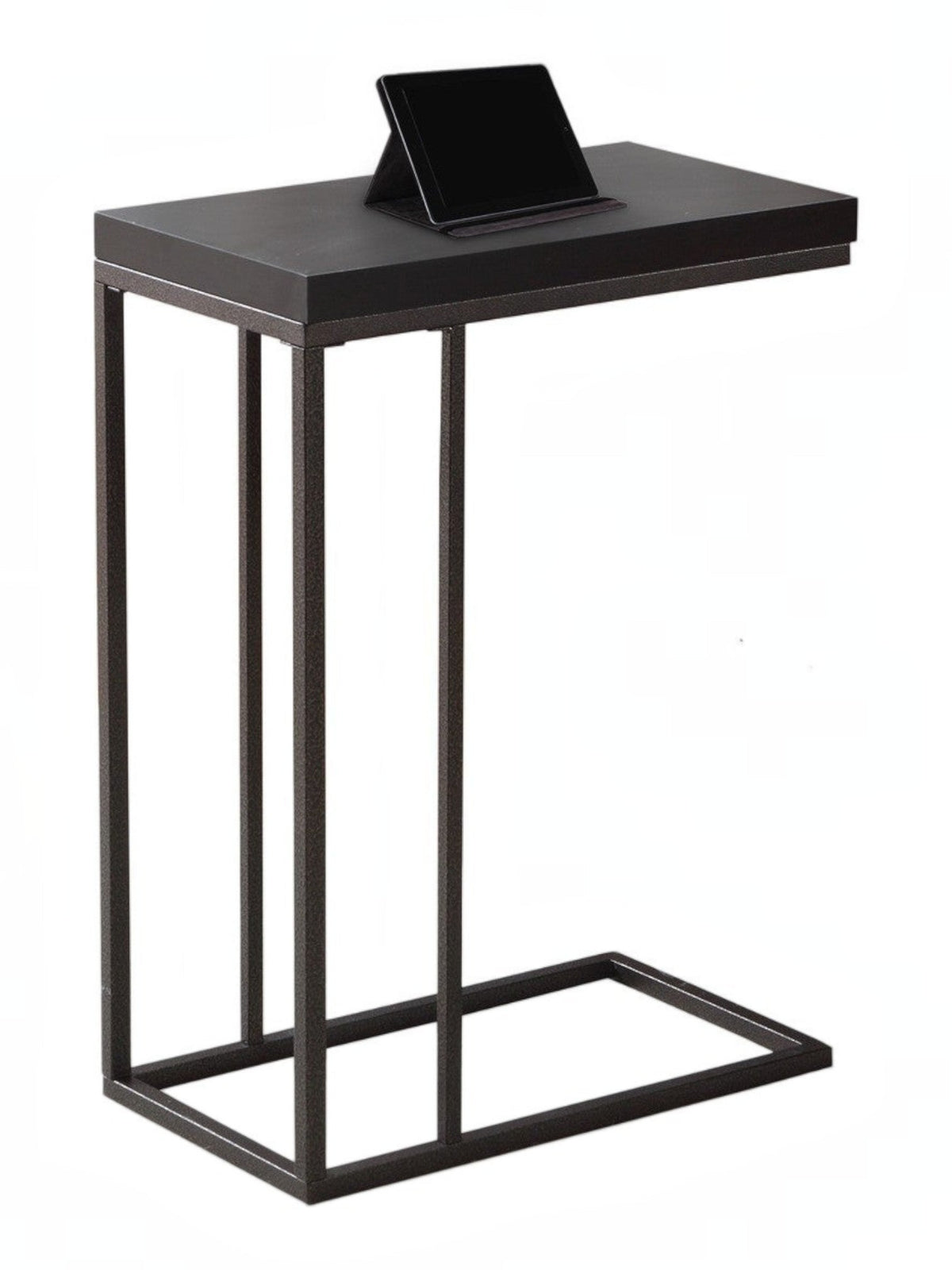 Table d'appoint TOCO Meubles Greg en métal noir avec plateau effet bois brun espresso, idéale pour salon.