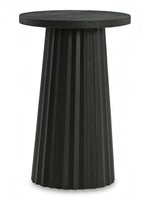 Table d'appoint ronde noire en bois massif TOCO Meubles avec base cannelée sculpturale, style contemporain.