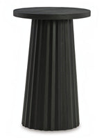 Table d'appoint ronde noire en bois massif TOCO Meubles avec base cannelée sculpturale, style contemporain.