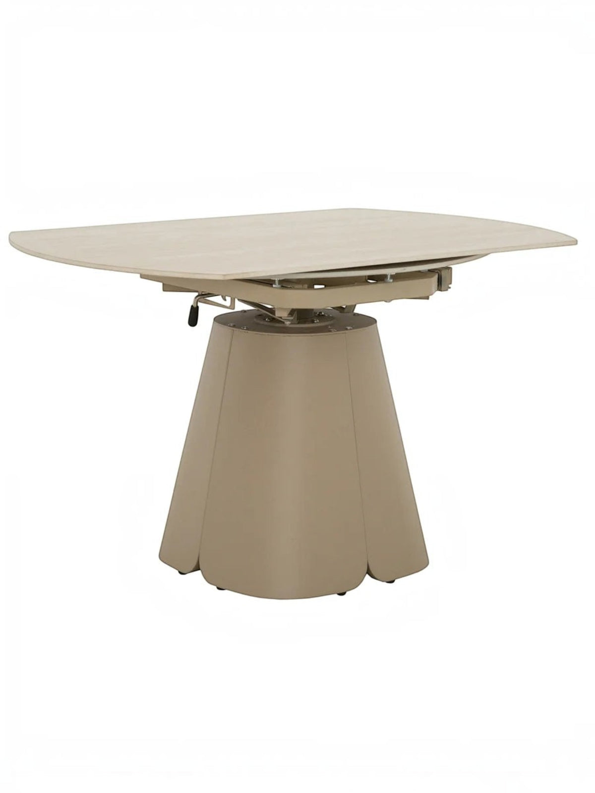 Table de salle à manger extensible Élise TOCO Meubles avec plateau bois clair et pied central beige en forme de fleur