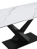 Table de salle à manger extensible TOCO Meubles Julio avec dessus en pierre frittée blanc marbré et base en métal noir