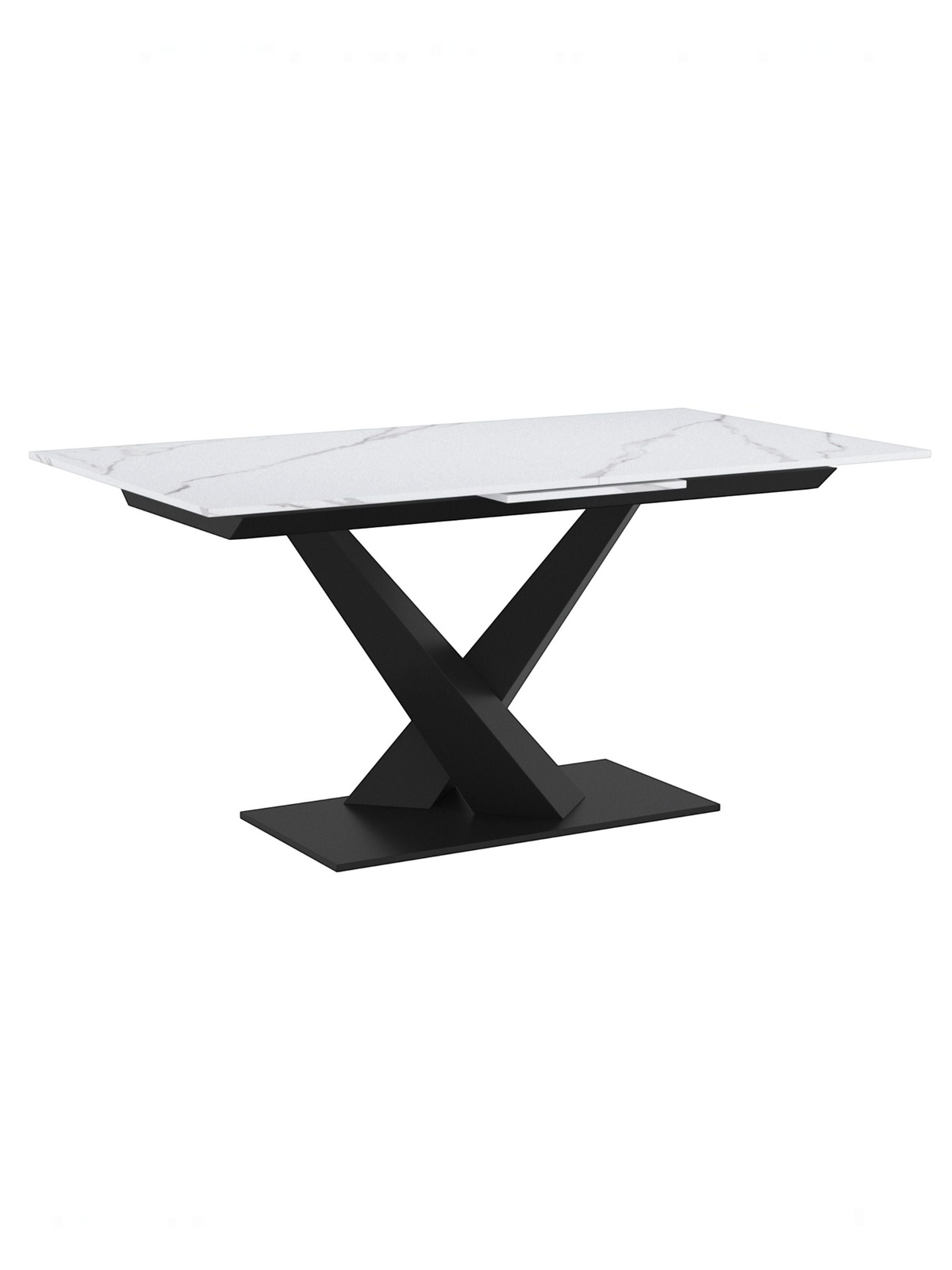 Table de salle à manger extensible TOCO Meubles Julio avec dessus en pierre frittée blanc marbré et base en métal noir