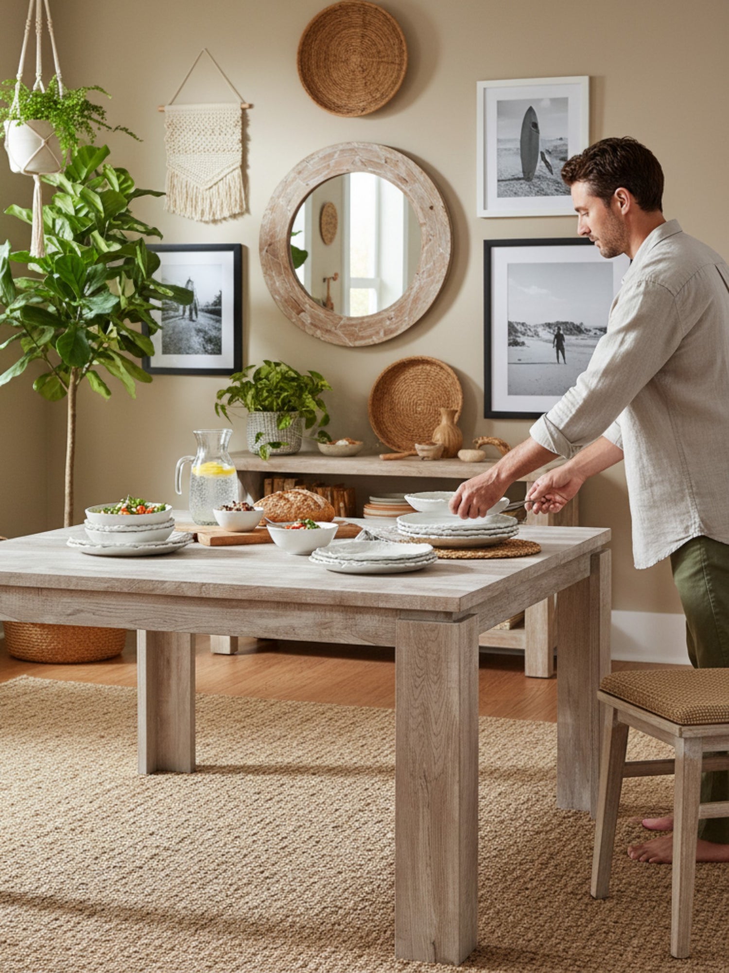 Table de salle à manger Lennox TOCO Meubles en bois effet taupe vieilli, style rustique et contemporain.