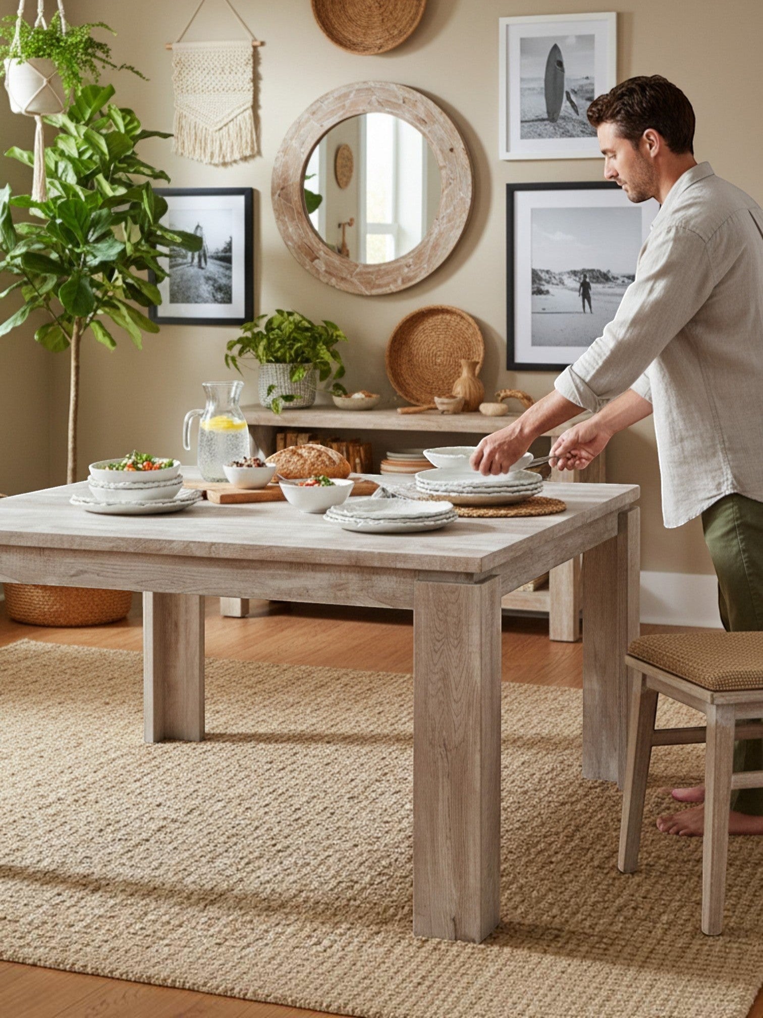 Table de salle à manger Lennox TOCO Meubles en bois effet taupe vieilli, style rustique et contemporain.