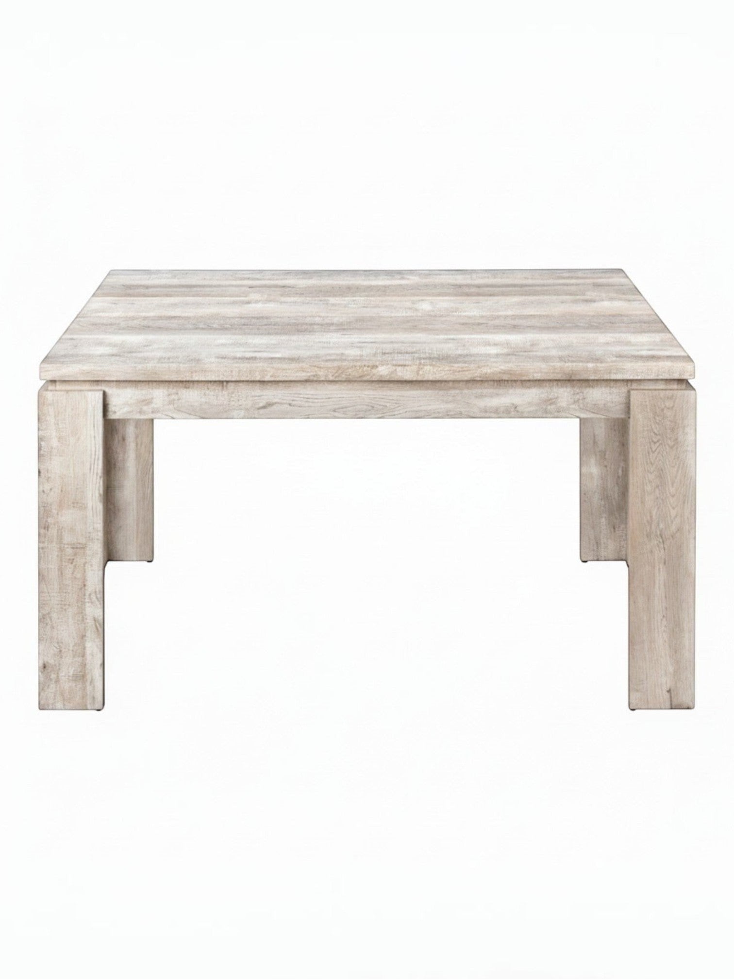 Table de salle à manger Lennox taupe effet bois récupéré par TOCO Meubles. Style contemporain avec pieds blocs robustes.