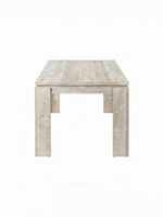 Table de salle à manger TOCO Meubles Lennox en bois effet taupe vieilli, style rustique et contemporain.