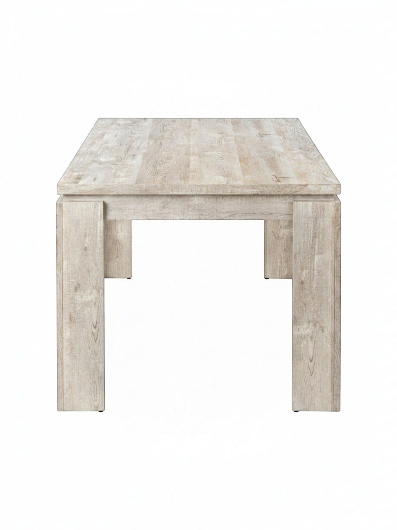 Table de salle à manger TOCO Meubles Lennox en simili bois taupe avec pieds robustes en blocs, style rustique moderne.