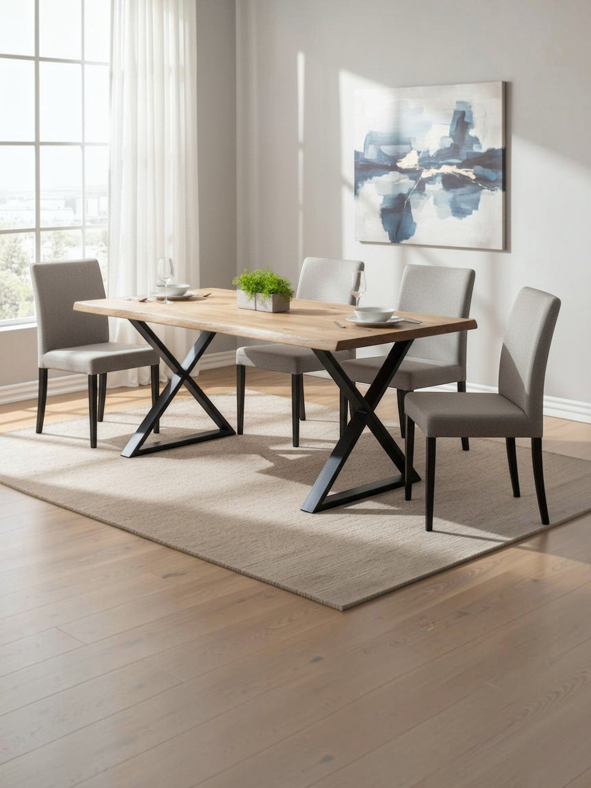 Table de salle à manger Nova TOCO Meubles en bois naturel avec pieds noirs géométriques style industriel