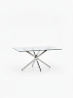 Table de salle à manger Malia TOCO Meubles avec plateau en verre rectangulaire et base croisée en métal chromé